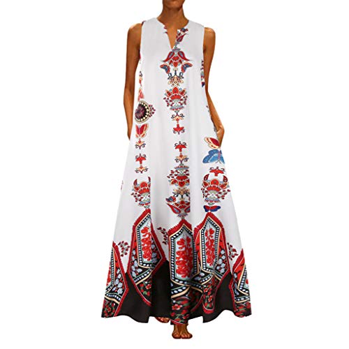 Angxiwan Sommerkleid Damen Lang Bohemien Sommerkleid Mode Tellerkleid Slouch Maxikleid Bunt Blumenkleid Artistic Hemdkleid Plus Siz Kleider Basic Pin-Up Tunika von Angxiwan