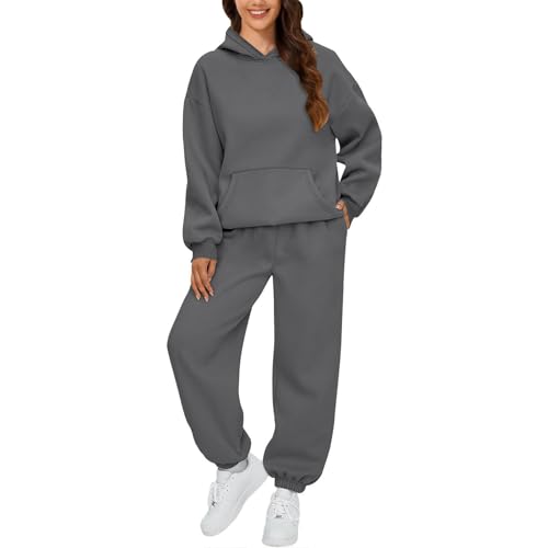 Angxiwan Sport Outfit Damen Set schwarz Jogginganzug Trainingsanzug Sportanzug 2 Teilig Hosenanzug Sportlich Hoodie und Hose Langarm Hausanzug Loungewear Sweatshirt Damen Oversized rot von Angxiwan