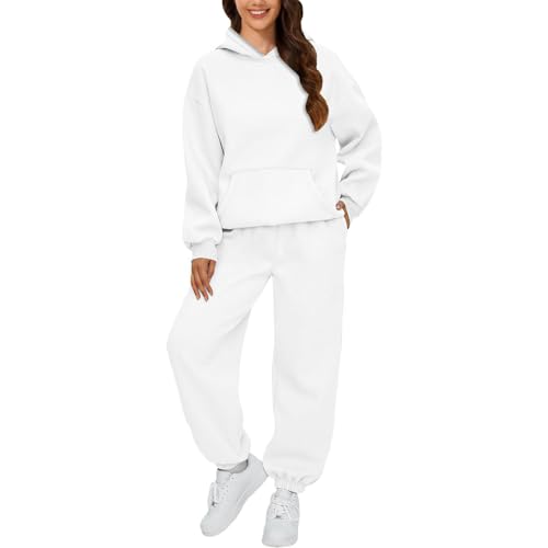 Angxiwan Sport Set Damen Fitness Bekleidung beige Jogginganzug Trainingsanzug Sportanzug 2 Teilig Hosenanzug Sportlich Hoodie und Hose Langarm Hausanzug Loungewear weiße Sweatshirt Jacke Damen von Angxiwan