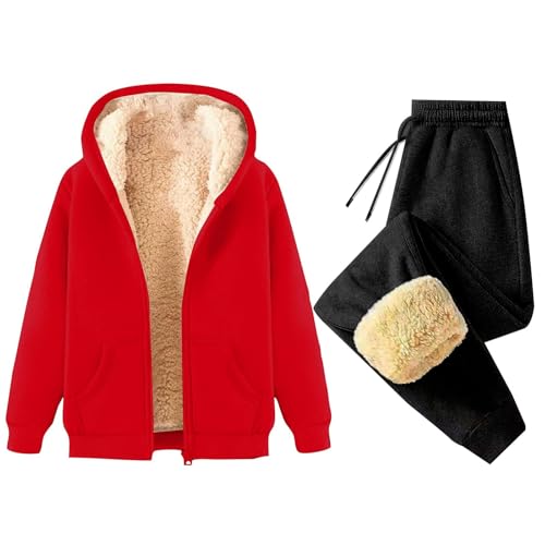 Angxiwan Sport Set mädchen Jogginganzug Baumwolle Winter Warm Trainingsanzug Einfarbig Sportanzug Gefüttert Gepolstert Tracksuit Casual Zweiteiler Lounge Sets Hosenanzug Damen festlich von Angxiwan