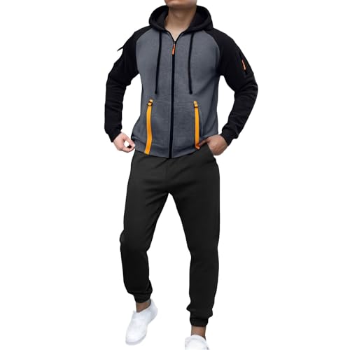 Angxiwan Sportanzug Herren Trainingsanzug Herren Jogginganzug Baumwolle Y4K Atmungsaktiv Tracksuit Farbblock Warme Freizeitanzug Kordelzug Kapuze Luftige Gym​ Bequem Fit​ Sportanzug Trainingsanzug von Angxiwan