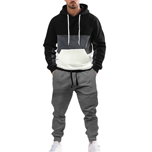 Angxiwan Sportanzug Herren Trainingsanzug Jogginganzug Herren Y5K Baumwolle Warme​ Kapuze Farbblock Atmungsaktiv Gym Sportanzug​ Luftige Bequem Fit​ Freizeitanzug Trainingsanzug von Angxiwan