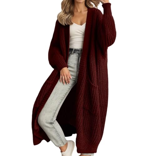Angxiwan Strickjacke lang Strickjacke Lang Oversize Grobstrickjacke Herbst Dicker Strickjacken Grobstrick Strickcardigan Offene Strickmantel Flauschiger Damenstrickjacke Sweatjacke Damen ohne Kapuze von Angxiwan