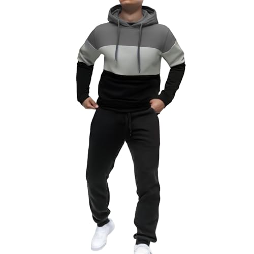 Angxiwan Tracksuit Jogginganzug Herren Trainingsanzug Herren Farbblock Atmungsaktiv Gym Freizeitanzug Kordelzug​ Y6K Baumwolle Warme Sportanzug Kapuze Bequem Luftige Fit​ Tracksuit Jogginganzug von Angxiwan