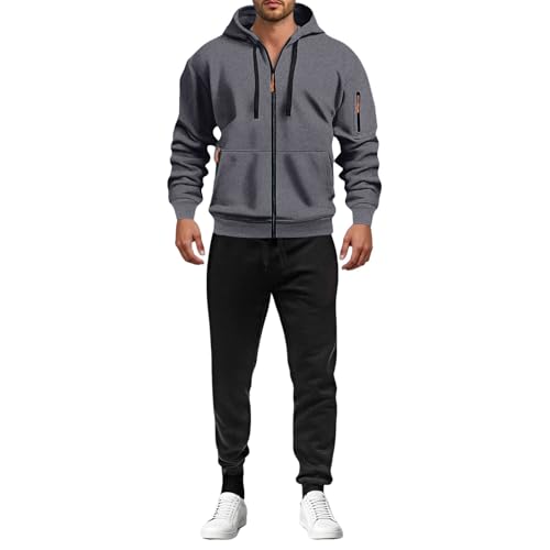 Angxiwan Tracksuit Trainingsanzug Jogginganzug Herren Y5K Baumwolle Einfarbig Tracksuit mit Kapuze Warme Gym Atmungsaktiv Sportanzug Zip Taschen​ Luftige Bequem Fit​ Freizeitanzug Herren Jogginganzug von Angxiwan