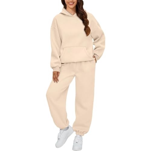 Angxiwan Trainingsanzug Damen Baumwolle Set Jogginganzug Trainingsanzug Sportanzug 2 Teilig Hosenanzug Sportlich Hoodie und Hose Langarm Hausanzug Loungewear Sweatshirt Damen grau Oversize von Angxiwan