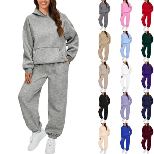 Angxiwan Trainingsanzug Damen große größen 52/54 Jogginganzug Trainingsanzug Sportanzug 2 Teilig Hosenanzug Sportlich Hoodie und Hose Langarm Hausanzug Loungewear Sweatshirt Damen Baumwolle weiß von Angxiwan