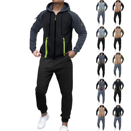 Angxiwan Trainingsanzug Herren Trainingsanzug Herren Jogginganzug Baumwolle Y3K Atmungsaktiv Tracksuit Farbblock Warme Freizeitanzug Kordelzug Kapuze Luftige Gym​ Bequem Fit​ Sportanzug Tracksuit von Angxiwan