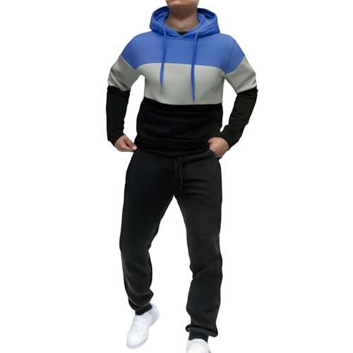 Angxiwan Trainingsanzug Jogginganzug Herren Trainingsanzug Herren Farbblock Atmungsaktiv Gym Freizeitanzug Kordelzug​ Y4K Baumwolle Warme Sportanzug Kapuze Bequem Luftige Fit​ Tracksuit von Angxiwan