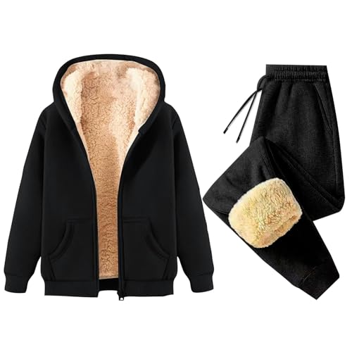 Angxiwan Trainingsanzug mädchen Jogginganzug Baumwolle Winter Warm Trainingsanzug Einfarbig Sportanzug Gefüttert Gepolstert Tracksuit Casual Zweiteiler Lounge Sets Hosenanzug Damen von Angxiwan