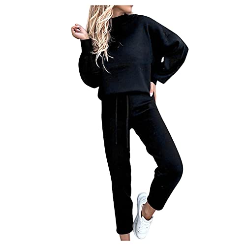 Angxiwan Damen Hausanzug 2-teilig Nicki Hosenanzug Damen Freizeitanzug Einfarbig Hausanzug Lounge Set Baumwolle Zweiteiler Workout 2 Teilig Casual Outfit Jogginganzug Trainingsanzug Jogginganzug von Angxiwan
