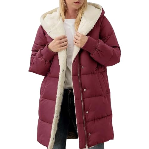 Angxiwan damenjacken für den übergang Winterjacke Lang Warm Gefüttert Wintermantel Outdoor Fleecejacke mit Kapuze Winter Jacket for Women teddyfleece Jacke Mantel Parka Fleecemantel wollmantel damen von Angxiwan
