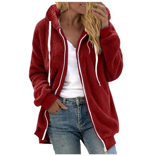 Angxiwan fleecejacke Fleecejacke Winterjacke Teddyjacke Hoodie Winter Teddy Fleece Jacke Warm Herbst Wintermantel mit Kapuze ReißVerschluss Fellmantel PlüSchjacke von Angxiwan