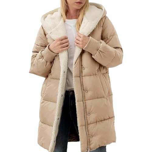 Angxiwan fleecejacke damen mit kapuze Winterjacke Lang Warm Gefüttert Wintermantel Outdoor Fleecejacke mit Kapuze Winter Jacket for Women teddyfleece Jacke Mantel Parka Fleecemantel parka damen von Angxiwan