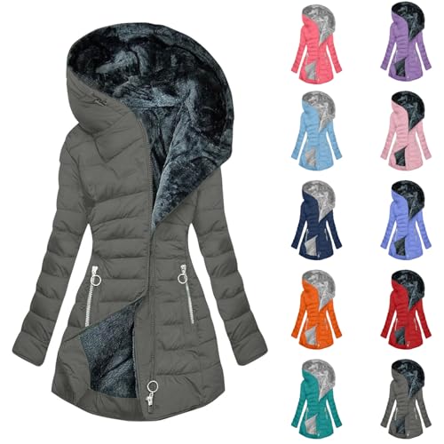 Angxiwan frauenmantel Wintermantel Lang Winterjacke Warm Gefüttert Winterparka Winter Jacke Mantel Parka Reißverschluss Steppmantel Daunenmantel mit Kapuze übergangsjacke damen schwarz von Angxiwan