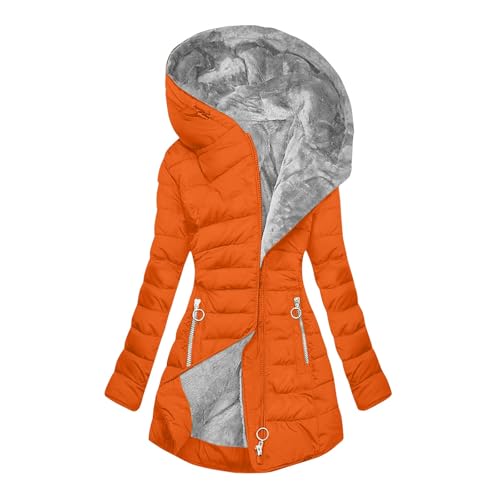 Angxiwan hausmantel damen Wintermantel Lang Winterjacke Warm Gefüttert Winterparka Winter Jacke Mantel Parka Reißverschluss Steppmantel Daunenmantel mit Kapuze daunenjacke damen leicht von Angxiwan