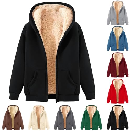 Angxiwan leichte steppjacke damen Teddyjacke Teddyfleece Winterjacke Winter Warm Jacke Gefüttert Fleecejacke Reißverschluss Hoodie mit Kapuze Sweatjacke Frau Kapuzenjacke wintermantel damen lang von Angxiwan
