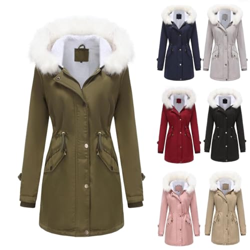 Angxiwan mäntel für damen Winterjacke Lang Warm Jacke Gefüttert Wintermantel Winter Steppjacke mit Kapuze Einfarbig Daunenmantel Langärmelige Mantel Outdoor Parka übergangsjacke damen von Angxiwan