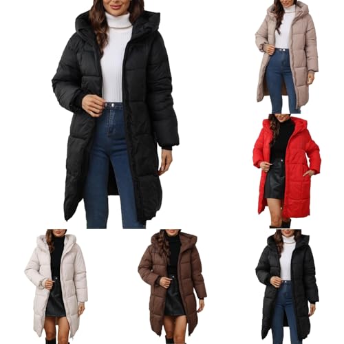 Angxiwan mäntel für damen Winterjacke Lang Warm Wintermantel Leicht Daunenjacke Winter Puffer Jacke Outdoor Steppmantel Reißverschluss Daunenmantel mit Kapuze Mantel Parka jacke damen winter von Angxiwan