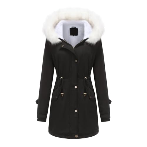 Angxiwan mantel Winterjacke Lang Warm Jacke Gefüttert Wintermantel Winter Steppjacke mit Kapuze Einfarbig Daunenmantel Langärmelige Mantel Outdoor Parka übergangsjacken damen von Angxiwan