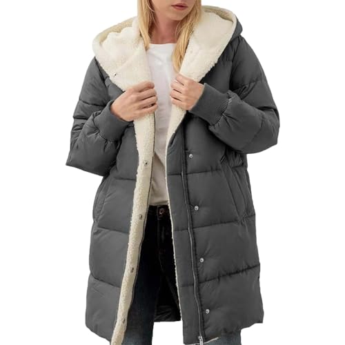 Angxiwan outdoorjacke damen Winterjacke Lang Warm Gefüttert Wintermantel Outdoor Fleecejacke mit Kapuze Winter Jacket for Women teddyfleece Jacke Mantel Parka Fleecemantel softshellmantel damen von Angxiwan