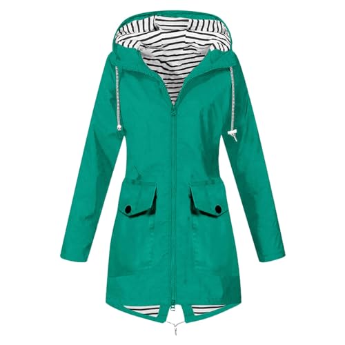 Angxiwan regen jacke dame Regenmantel Regenjacke Wasserdicht Regenparka Lang Windbreaker mit Kapuze Windjacke Wanderjacke Outdoor Funktionsjacke Outdoorjacke kapuzenjacke damen von Angxiwan