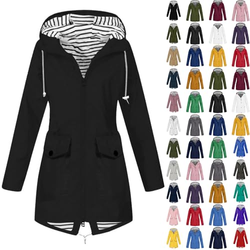 Angxiwan regenjacke 146 Regenmantel Regenjacke Wasserdicht Regenparka Lang Windbreaker mit Kapuze Windjacke Wanderjacke Outdoor Funktionsjacke Outdoorjacke übergangsjacke damen lang von Angxiwan