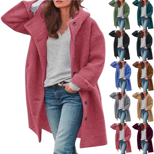 Angxiwan sherpa jacke damen Winterjacke Lang Teddyjacke Warm Fleecejacke Teddyfleece Jacke Winter Jacket for Women Outdoor PlüSchjacke mit Kapuze Lodenmantel Wollmantel Fleecemantel von Angxiwan