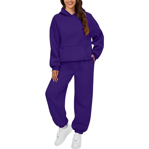 Angxiwan sportoutfit Damen Set Curvy Jogginganzug Trainingsanzug Sportanzug 2 Teilig Hosenanzug Sportlich Hoodie und Hose Langarm Hausanzug Loungewear Sweatshirt Jacke Damen Oversized von Angxiwan