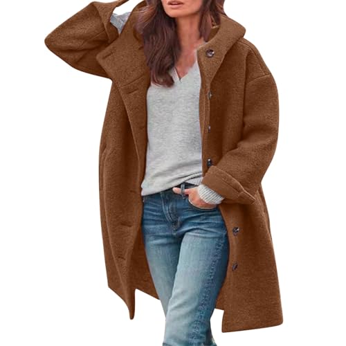 Angxiwan teddy fleecejacke damen Winterjacke Lang Teddyjacke Warm Fleecejacke Teddyfleece Jacke Winter Jacket for Women Outdoor PlüSchjacke mit Kapuze Lodenmantel Wollmantel damen-mäntel von Angxiwan