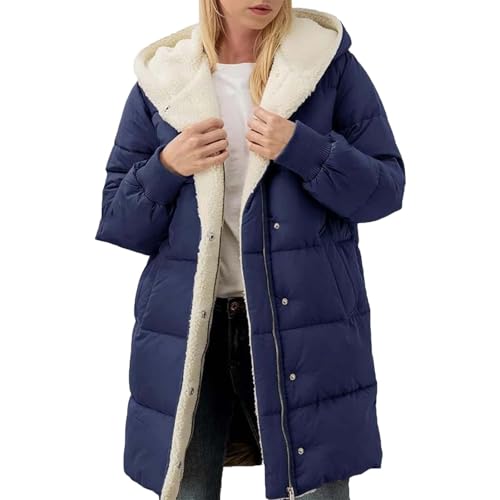 Angxiwan teddy fleecejacke damen Winterjacke Lang Warm Gefüttert Wintermantel Outdoor Fleecejacke mit Kapuze Winter Jacket for Women teddyfleece Jacke Mantel Parka Fleecemantel damen-mäntel von Angxiwan