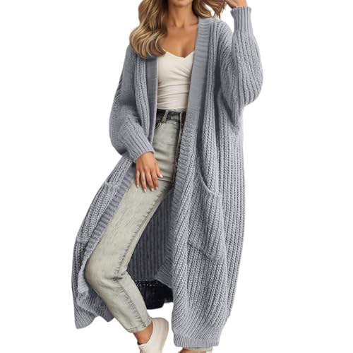 Angxiwan weiße Strickjacke Damen Strickjacke Lang Oversize Grobstrickjacke Herbst Dicker Strickjacken Grobstrick Strickcardigan Offene Strickmantel Flauschiger Damenstrickjacke Kapuzenjacke Damen von Angxiwan