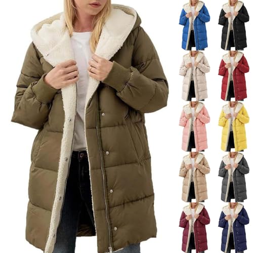 Angxiwan winterjacke damen Winterjacke Lang Warm Gefüttert Wintermantel Outdoor Fleecejacke mit Kapuze Winter Jacket for Women teddyfleece Jacke Mantel Parka Fleecemantel winterparka damen von Angxiwan