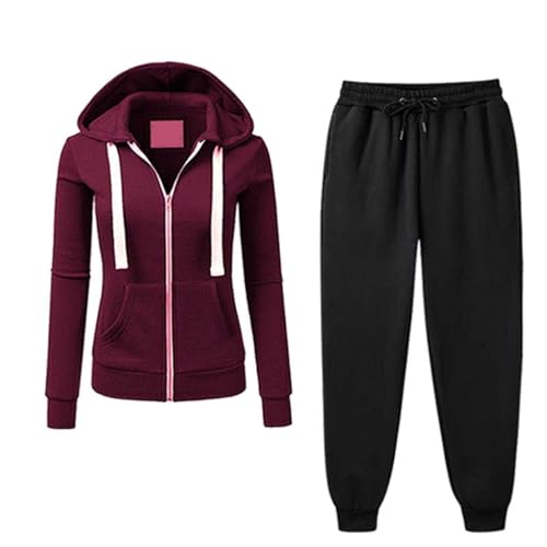 Anzug Set für Damen elegant Jogginganzug Hosenanzüge Activewear Sportswear Warme Sportklamotten Herbst Sportset Jogging Hose Hoodie Jacke Kuschelig Gym Bekleidungssets musselin Zweiteiler von Angxiwan