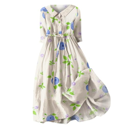 Blumenkleid Damen Kurzarm Freizeitkleid mit Gürteln Kleider Reverskragen Knöpfen Langarmkleid A Linien Kleid Hemdkragen Kleid Sommerkleider Strandkleid Damen Kleider Sale von Angxiwan