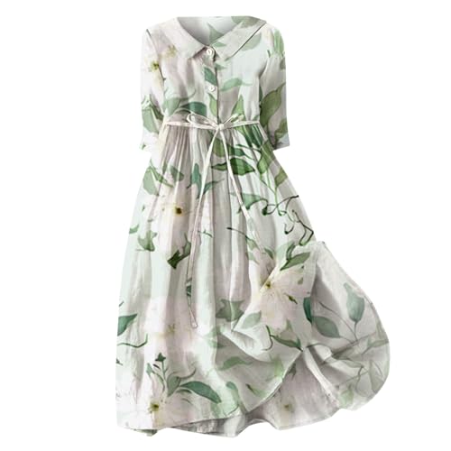 Blumenkleid Damen Kurzarm Freizeitkleid mit Gürteln Kleider Reverskragen Knöpfen Langarmkleid A Linien Kleid Hemdkragen Kleid Sommerkleider Strandkleid Jacke Damen Sale von Angxiwan