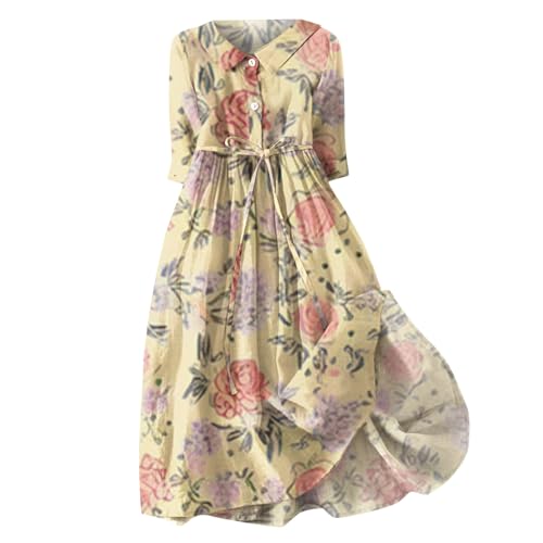Blumenkleid Damen Kurzarm Freizeitkleid mit Gürteln Kleider Reverskragen Knöpfen Langarmkleid A Linien Kleid Hemdkragen Kleid Sommerkleider Strandkleid Women's Shoes Sale von Angxiwan