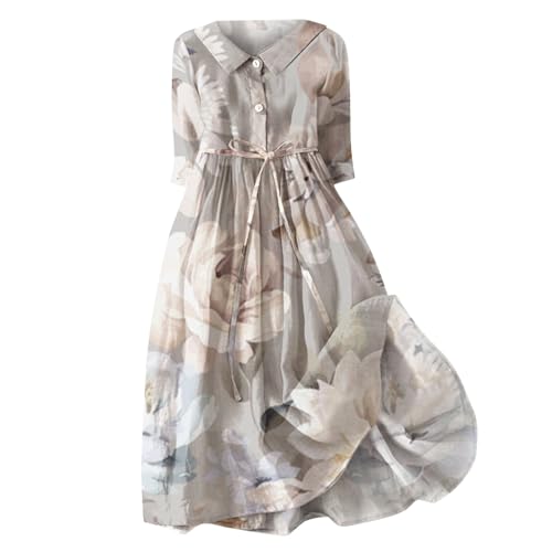 Blumenkleid Damen Kurzarm Freizeitkleid mit Gürteln Kleider Reverskragen Knöpfen Langarmkleid A Linien Kleid Hemdkragen Kleid Sommerkleider Strandkleid damenmantel Sale Winter von Angxiwan