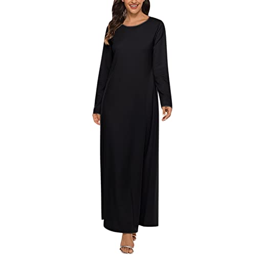 Damen Kleider Kleid Lange Solide Islamische Muslimische Kleid Ärmel Damen Abaya Unterkleid Lässiges Damen Freizeitkleid Damen Elegante Kleider von Angxiwan