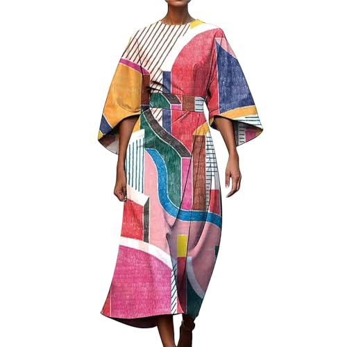 Damen Sommerkleid midi Strandkleid Damen Sommerkleider Sommer Damenkleider Elegant Frauenkleid Cartoon Urban Classic Lang Vintage Tunikakleid Tunika Kleid Sommerkleid leicht und luftig lang von Angxiwan