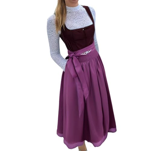 Dirndl Damen midi,Trachtenkleid Dirndlkleid Trachtenmode Midi Bayerisches Dirndl Kleid für Damen Lang Wiesn Outfit Elegant Retro Kleider Festlich für Bierfest Oktoberfest von Angxiwan