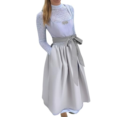 Dirndl beige,Trachtenkleid Dirndlkleid Trachtenmode Midi Bayerisches Dirndl Kleid für Damen Lang Wiesn Outfit Elegant Retro Kleider Festlich für Bierfest Oktoberfest von Angxiwan