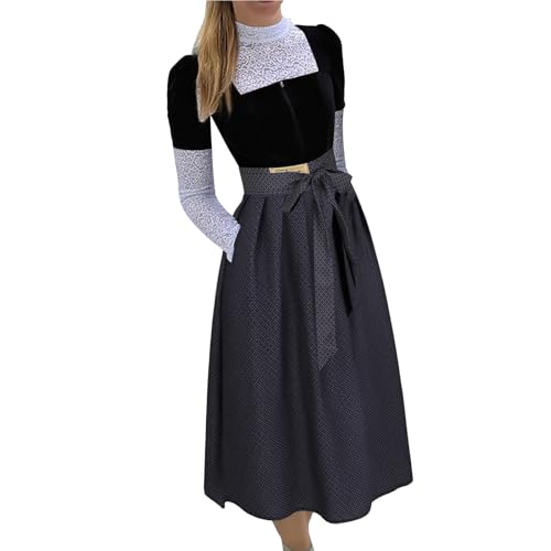 Dirndl lang,Trachtenkleid Dirndlkleid Trachtenmode Midi Bayerisches Dirndl Kleid für Damen Lang Wiesn Outfit Elegant Retro Kleider Festlich für Bierfest Oktoberfest von Angxiwan