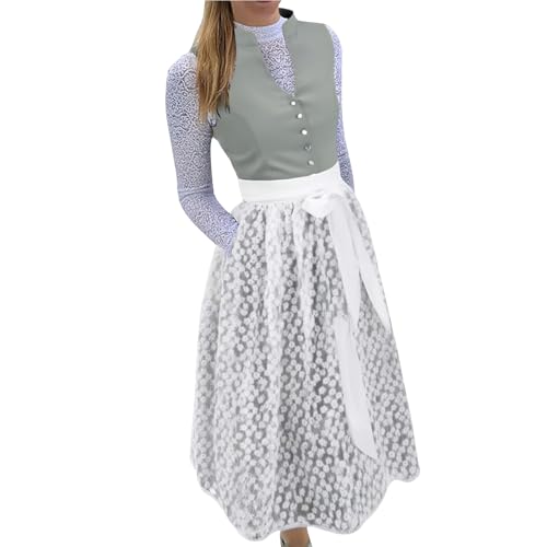 Dirndl midi Damen,Trachtenkleid Dirndlkleid Trachtenmode Midi Bayerisches Dirndl Kleid für Damen Lang Wiesn Outfit Elegant Retro Kleider Festlich für Bierfest Oktoberfest von Angxiwan