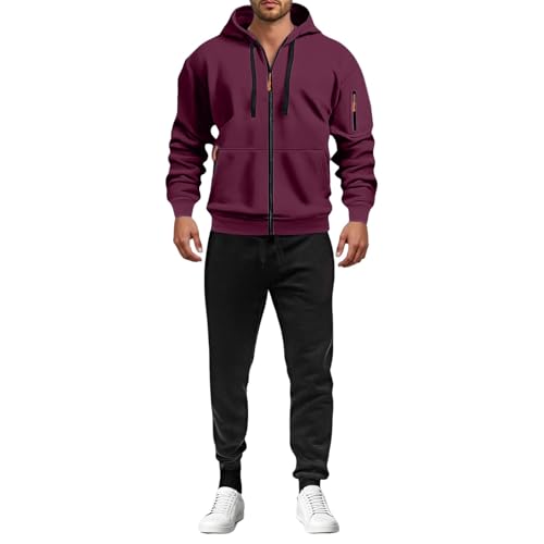 Freizeitanzug Herren Trainingsanzug Jogginganzug Herren Y12K Baumwolle Einfarbig Tracksuit mit Kapuze Warme Gym Atmungsaktiv Sportanzug Zip Taschen​ Luftige Bequem Fit​ Freizeitanzug Tracksuit Baggy von Angxiwan