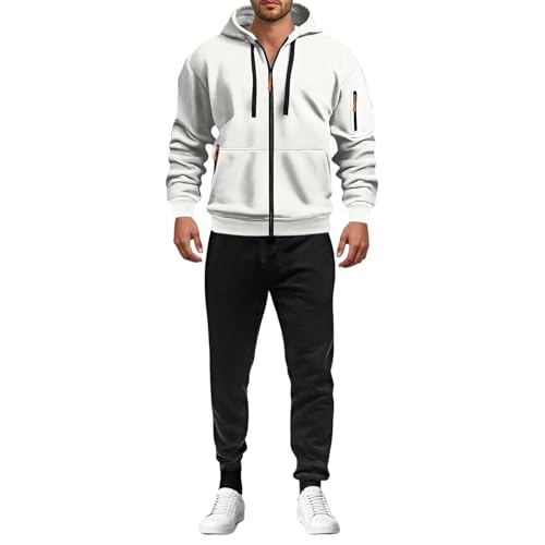 Freizeitanzug Herren Trainingsanzug Jogginganzug Herren Y13K Baumwolle Einfarbig Tracksuit mit Kapuze Warme Gym Atmungsaktiv Sportanzug Zip Taschen​ Luftige Bequem Fit​ Freizeitanzug Tracksuit Baggy von Angxiwan