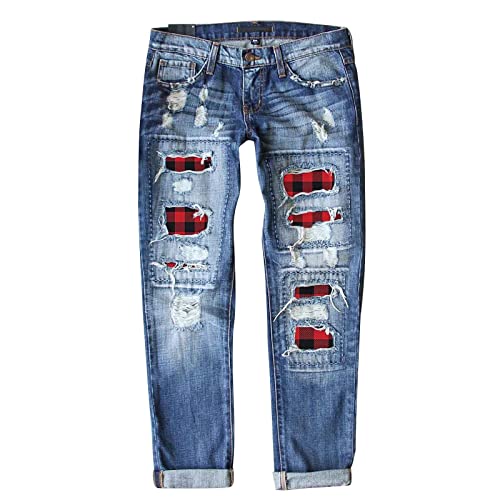 Jeans Damen Stretch Boyfriend Stil Denim Loose Freizeithose Stilvolle Hüftjeans Klassischer Schlupfjeans Große Größen Schlagjeans von Angxiwan