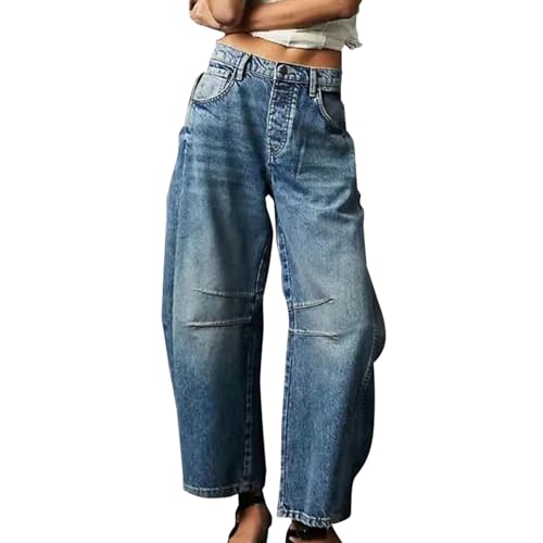 Jeanshose Damen Mom Fit Boyfriend Stil Denim Loose Freizeithose Stilvolle Jeansoptik Slim Fit Trachtenjeans Große Größen Schlagjeans von Angxiwan