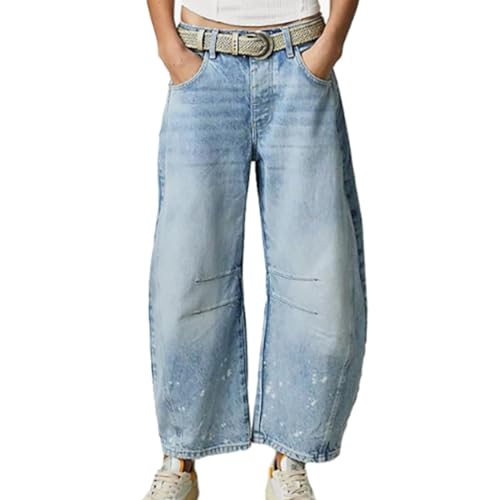 Jeanshose Damen Mom Fit Boyfriend Stil Denim Loose Freizeithose Stilvolle Jeansoptik Slim Fit Trachtenjeans Große Größen Schlagjeans von Angxiwan