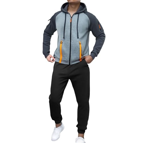 Jogginganzug Trainingsanzug Herren Jogginganzug Baumwolle Y6K Atmungsaktiv Tracksuit Farbblock Warme Freizeitanzug Kordelzug Kapuze Luftige Gym​ Bequem Fit​ Sportanzug Trainingsanzug Herren Baumwolle von Angxiwan